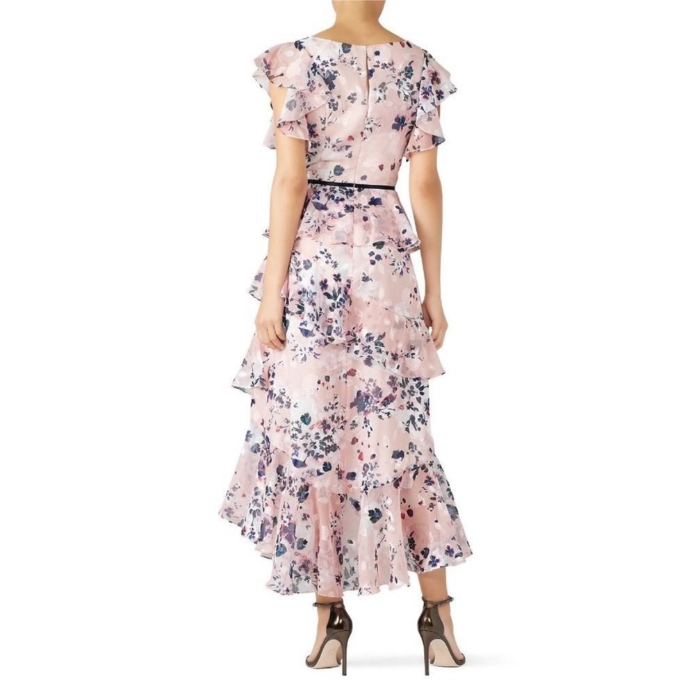 Marchesa Notte pink floral chiffon ruffle floral midi dress - Picture 2 of 8
